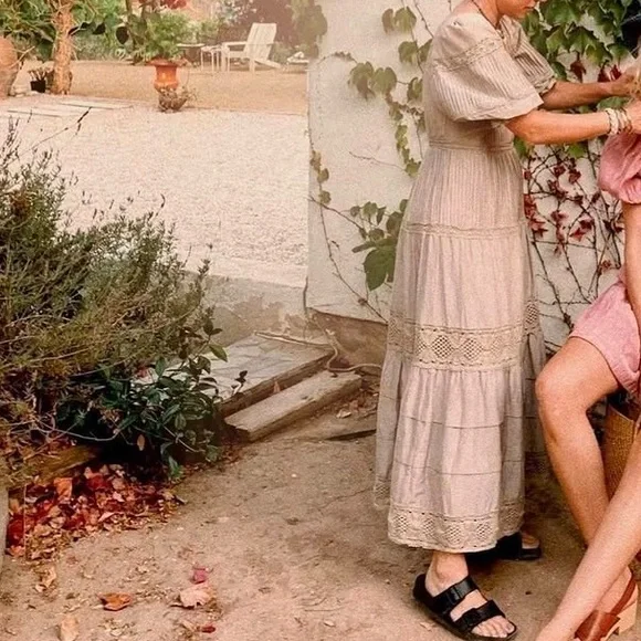 Like-new Hunter Bell Evelyn Lace Cotton Silk Maxi Midi Dress Clay size 4 - Picture 2 of 11